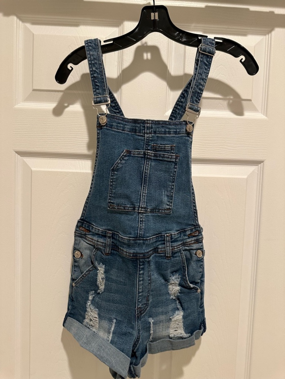 Almost Famous Blue Distressed Denim Short Overalls